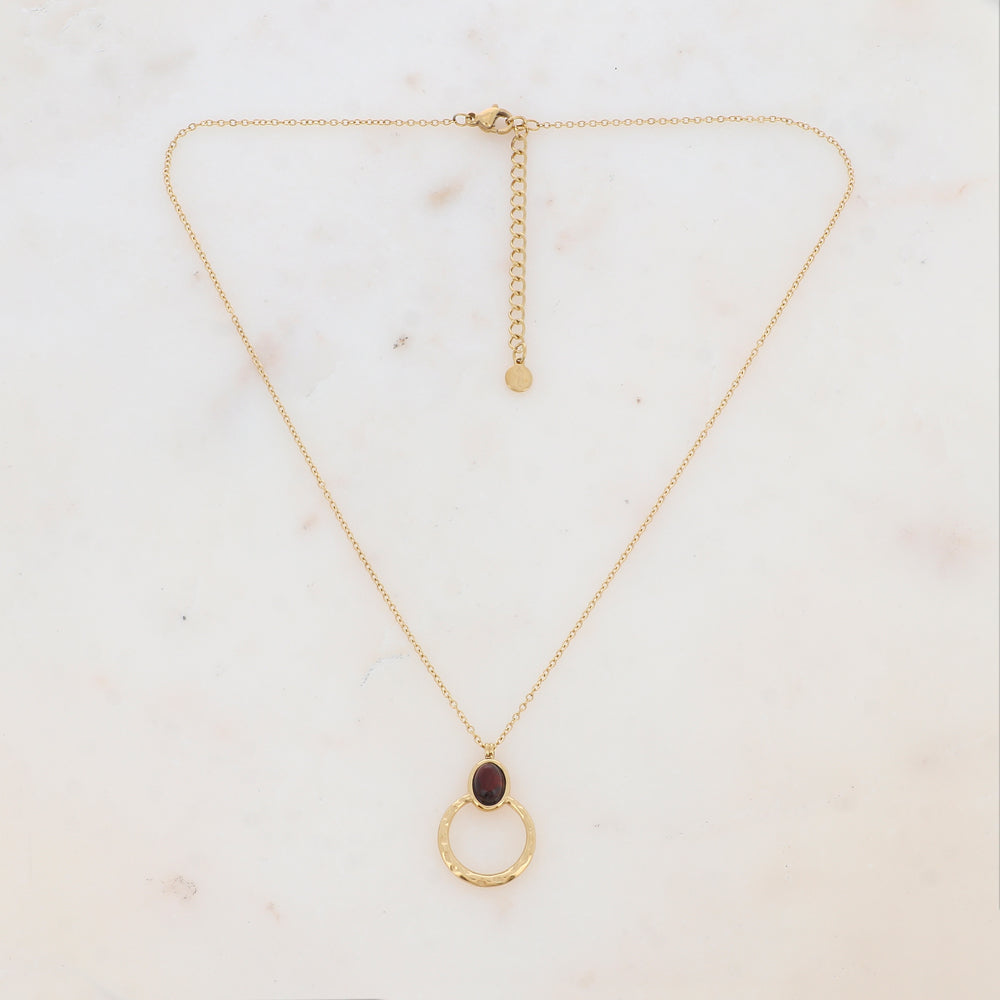 Collier avec anneau texturé et pierre naturelle (40+5CM)