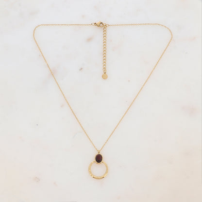 Collier avec anneau texturé et pierre naturelle (40+5CM)