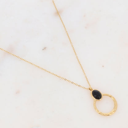 Collier avec anneau texturé et pierre naturelle (40+5CM)
