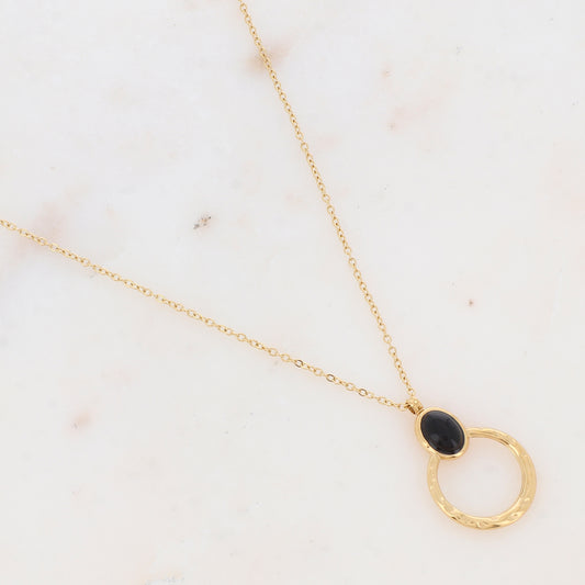 Collier avec anneau texturé et pierre naturelle (40+5CM)