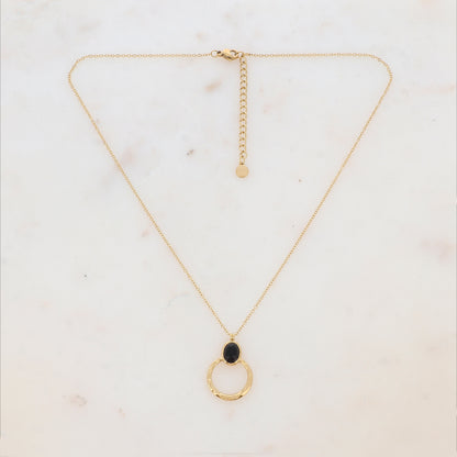 Collier avec anneau texturé et pierre naturelle (40+5CM)