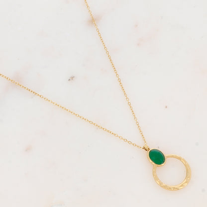 Collier avec anneau texturé et pierre naturelle (40+5CM)