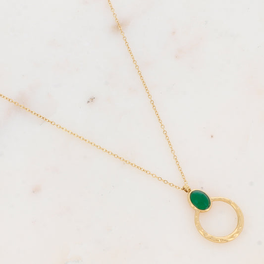 Collier avec anneau texturé et pierre naturelle (40+5CM)