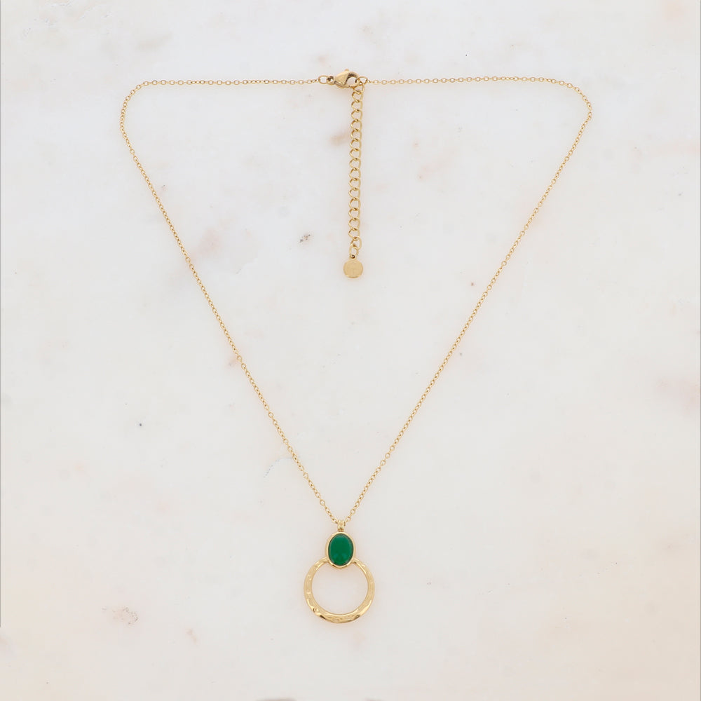 Collier avec anneau texturé et pierre naturelle (40+5CM)