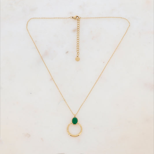 Collier avec anneau texturé et pierre naturelle (40+5CM)