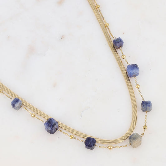Collier double rangs avec pierres naturelles (38/40+5CM)