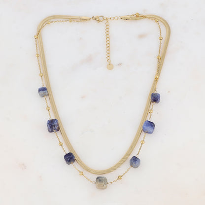 Collier double rangs avec pierres naturelles (38/40+5CM)