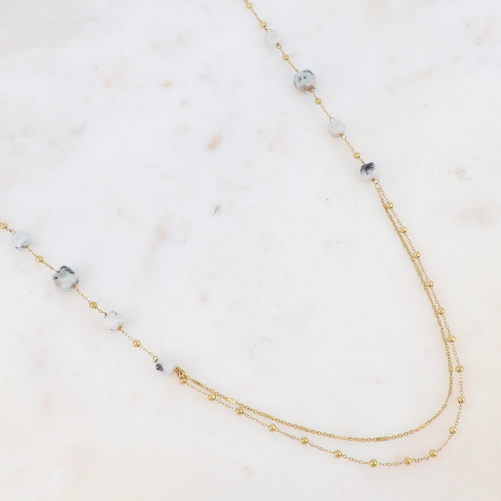 Sautoir avec perles en pierre naturelle (80+5CM)