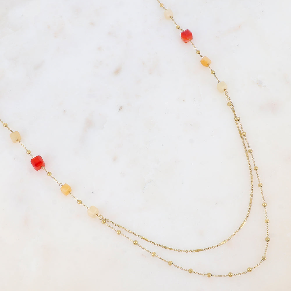 Sautoir avec perles en pierre naturelle (80+5CM)