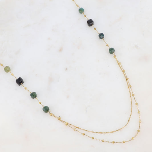 Sautoir avec perles en pierre naturelle (80+5CM)