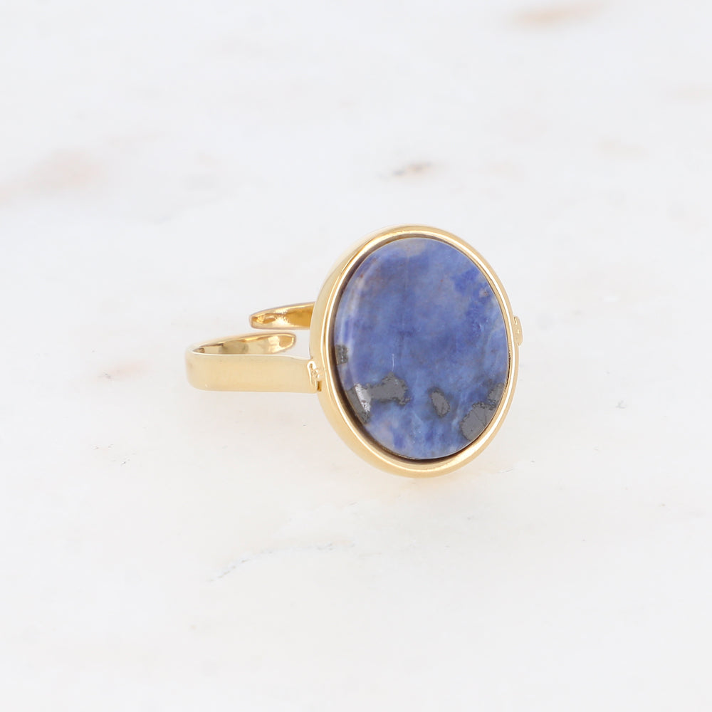 Bague ovale avec pierre naturelle - Sodalite