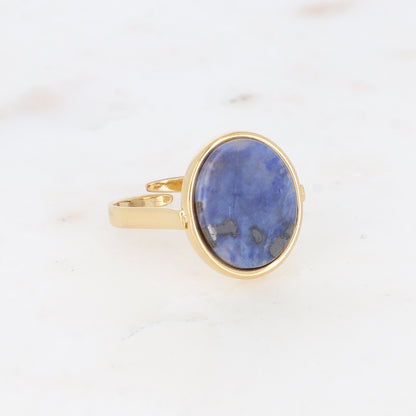 Bague ovale avec pierre naturelle - Sodalite