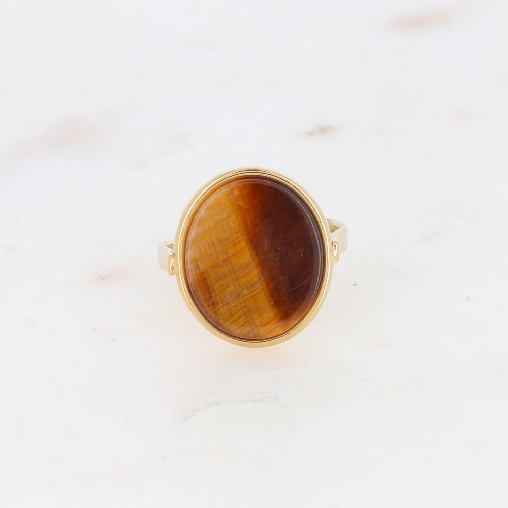 Bague ovale avec pierre naturelle - Œil de tigre
