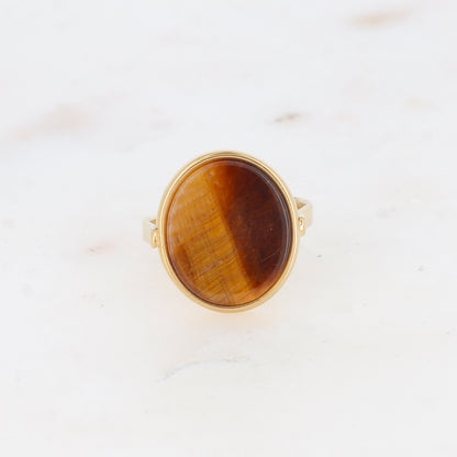 Bague ovale avec pierre naturelle - Œil de tigre