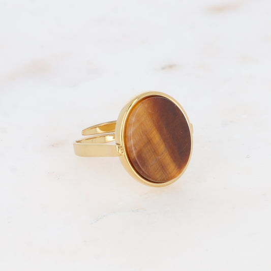 Bague ovale avec pierre naturelle - Œil de tigre