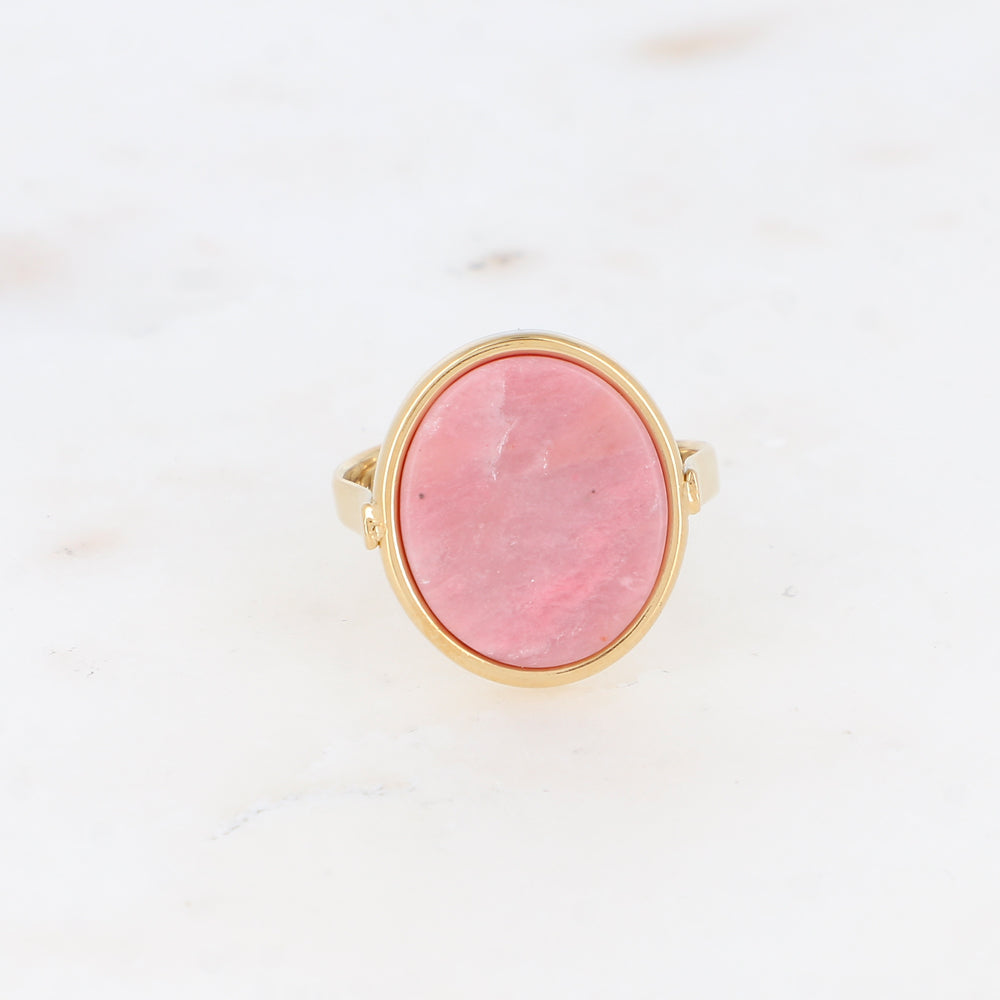 Bague ovale avec pierre naturelle - Rhodonite