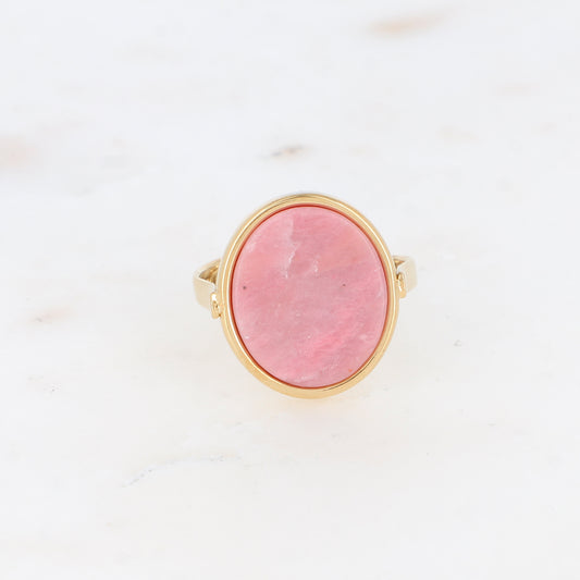 Bague ovale avec pierre naturelle - Rhodonite