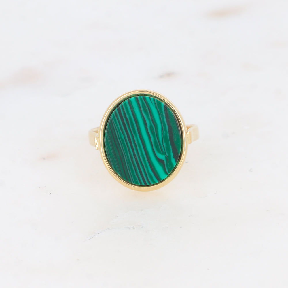 Bague ovale avec pierre naturelle - Malachite