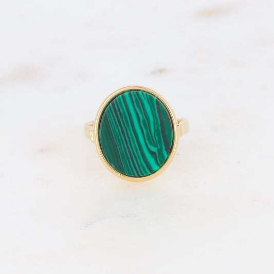 Bague ovale avec pierre naturelle - Malachite