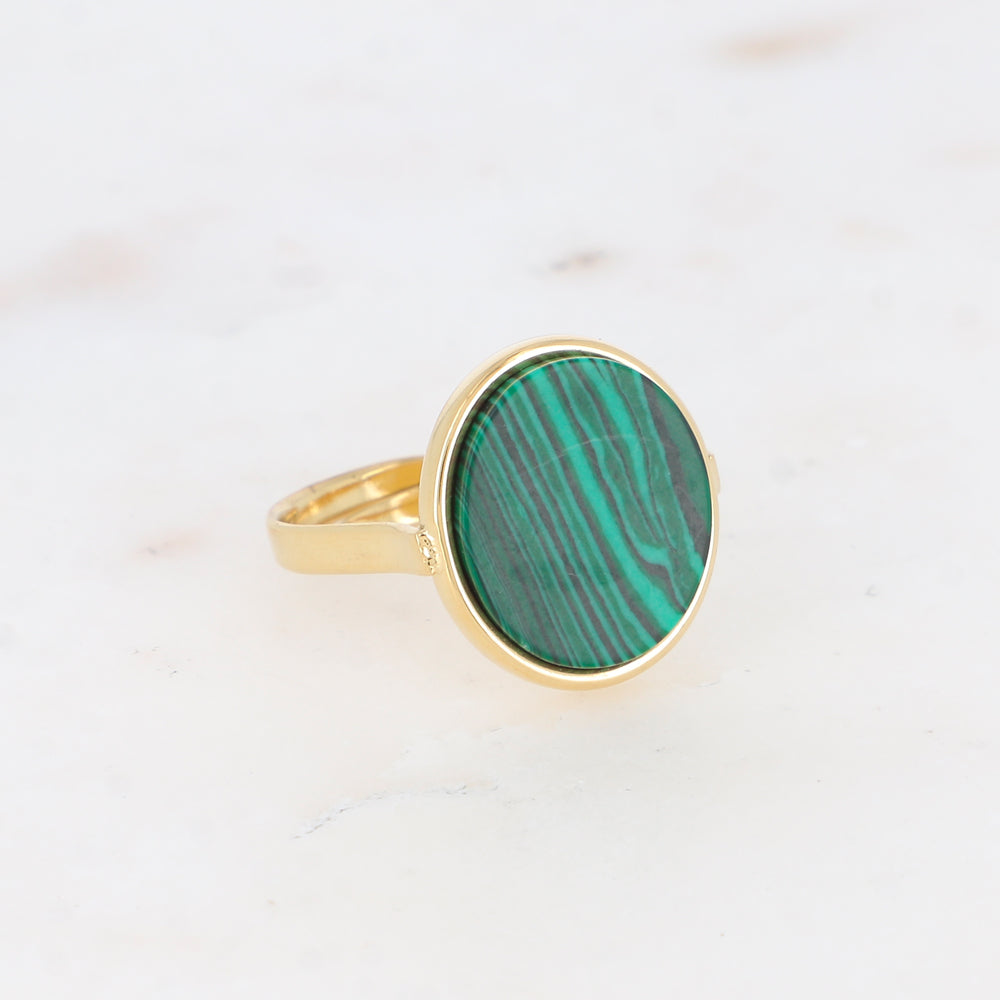 Bague ovale avec pierre naturelle - Malachite