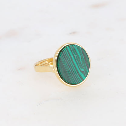 Bague ovale avec pierre naturelle - Malachite