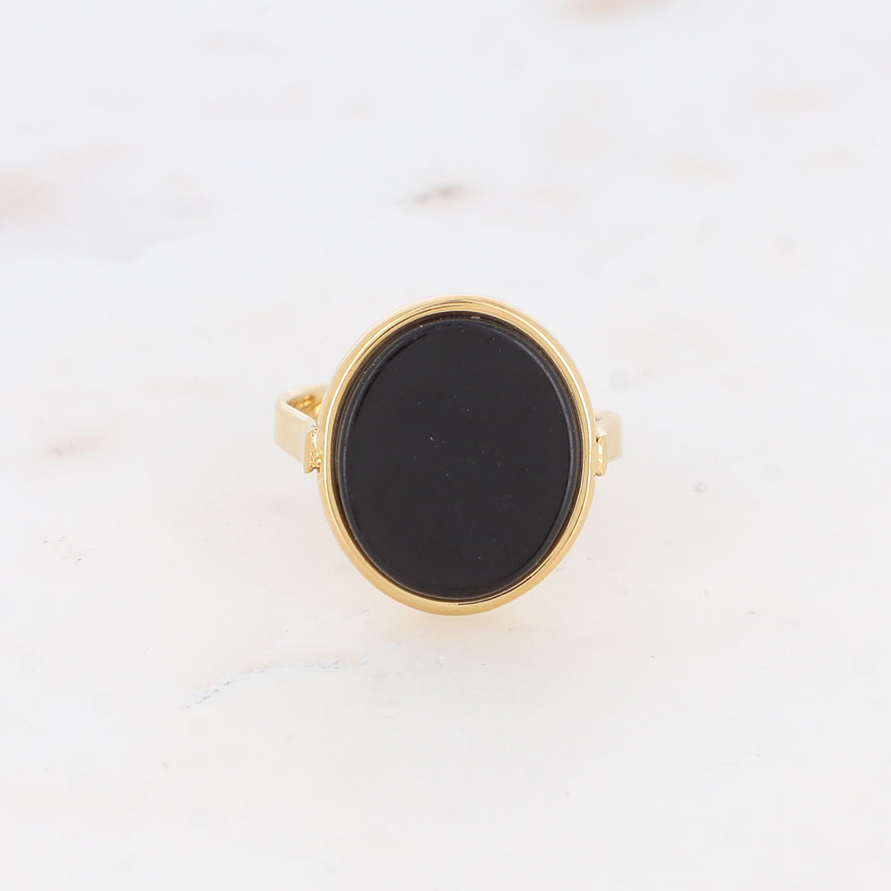 Bague ovale avec pierre naturelle - Onyx