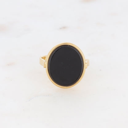 Bague ovale avec pierre naturelle - Onyx