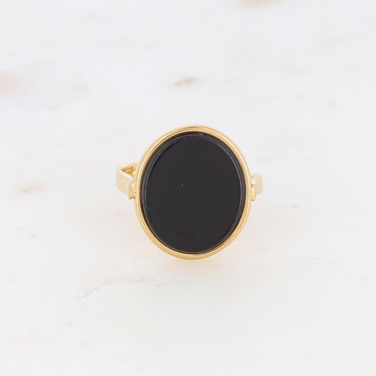 Bague ovale avec pierre naturelle - Onyx