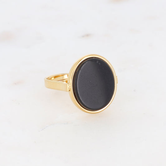 Bague ovale avec pierre naturelle - Onyx
