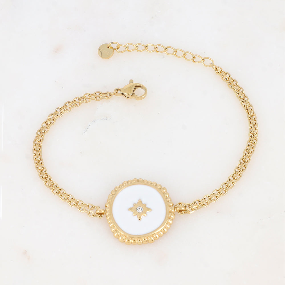 Bracelet double rangs avec pièce émaillée et strass