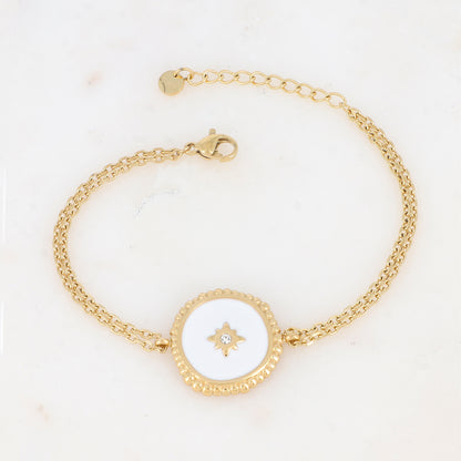 Bracelet double rangs avec pièce émaillée et strass