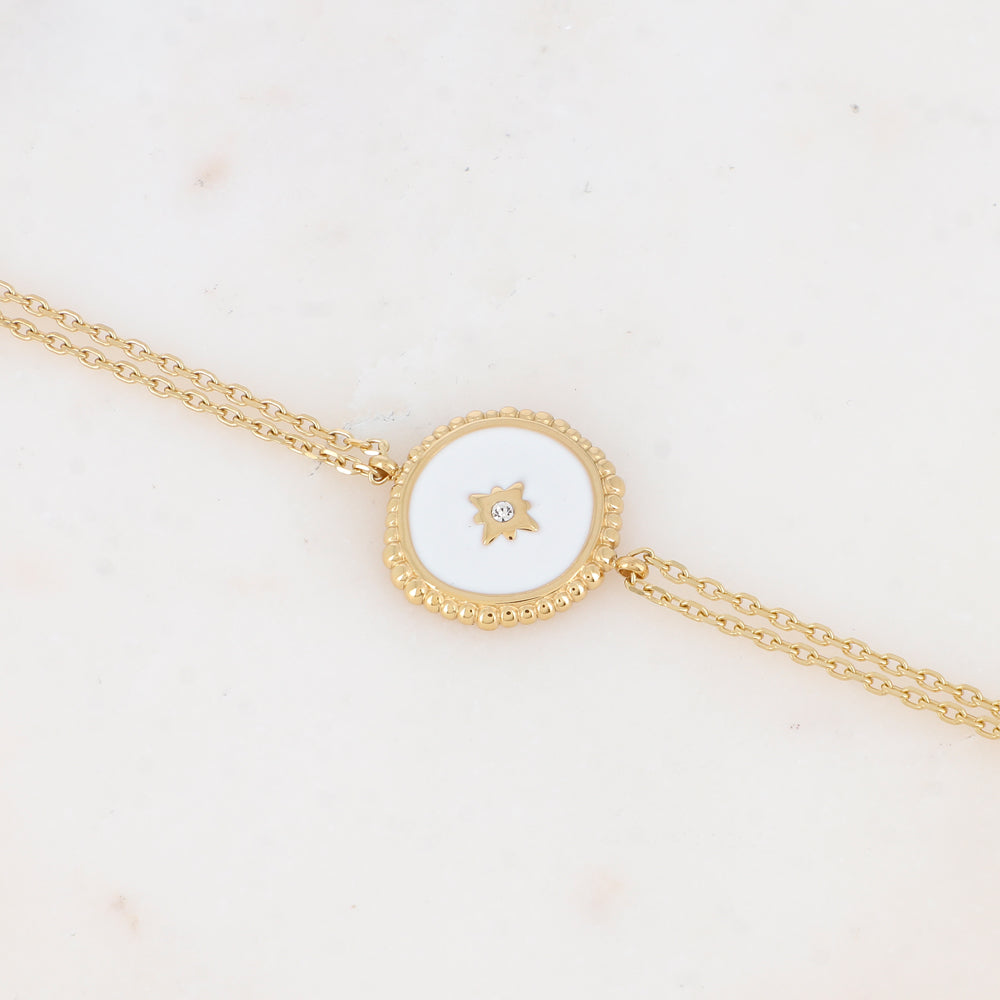 Bracelet double rangs avec pièce émaillée et strass