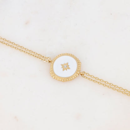 Bracelet double rangs avec pièce émaillée et strass