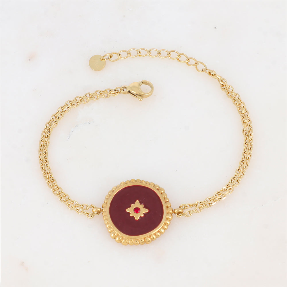Bracelet double rangs avec pièce émaillée et strass
