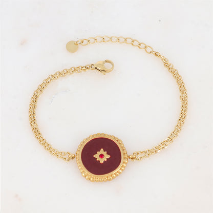Bracelet double rangs avec pièce émaillée et strass