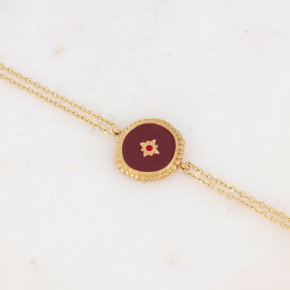 Bracelet double rangs avec pièce émaillée et strass