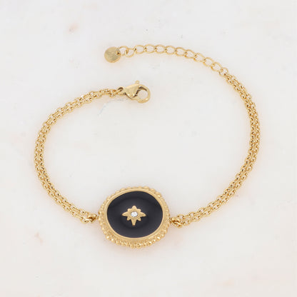 Bracelet double rangs avec pièce émaillée et strass