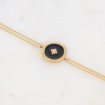 Bracelet double rangs avec pièce émaillée et strass