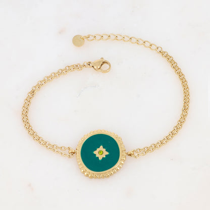 Bracelet double rangs avec pièce émaillée et strass