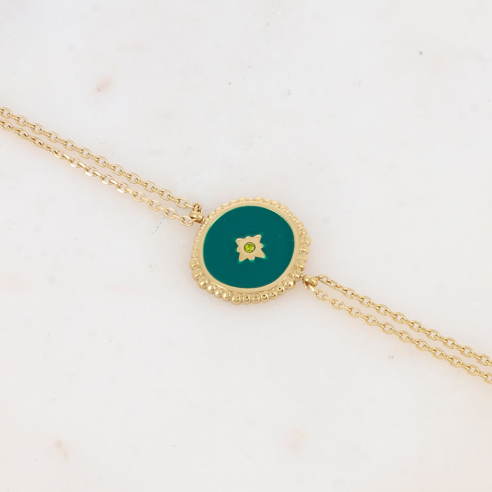 Bracelet double rangs avec pièce émaillée et strass
