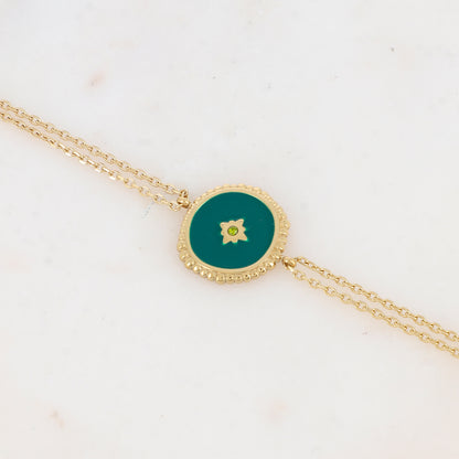 Bracelet double rangs avec pièce émaillée et strass