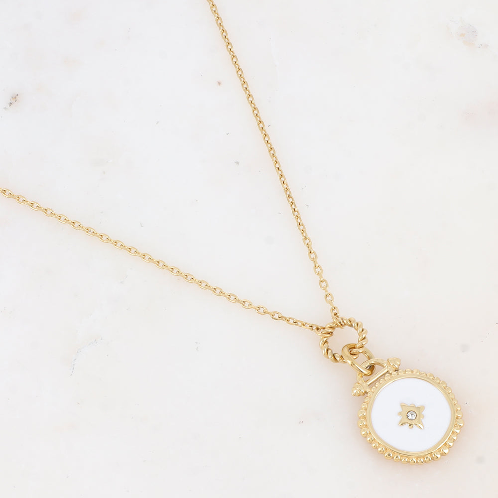 Collier avec pièce émaillée et strass (50+5CM)