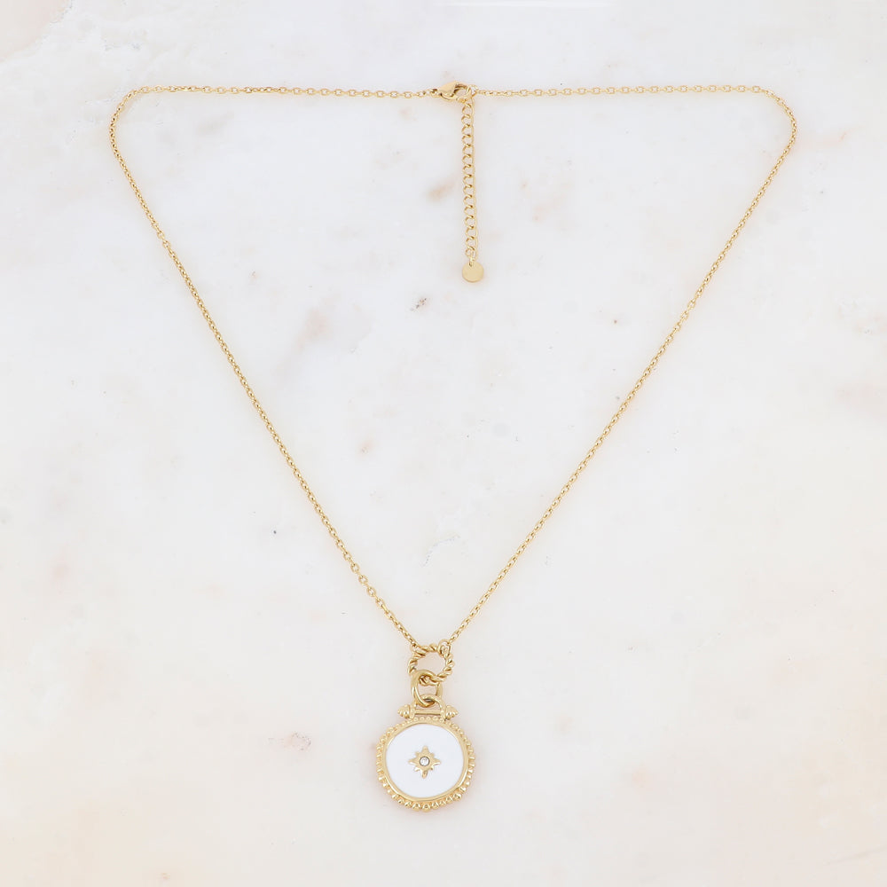 Collier avec pièce émaillée et strass (50+5CM)