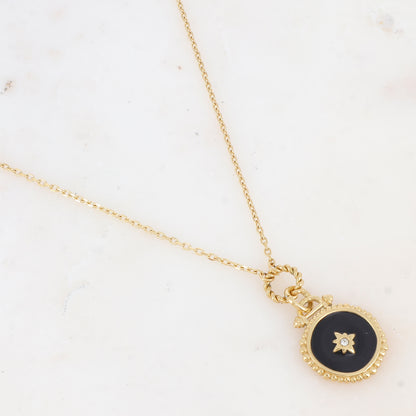 Collier avec pièce émaillée et strass (50+5CM)