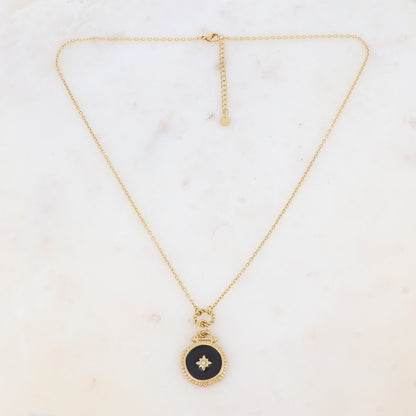 Collier avec pièce émaillée et strass (50+5CM)