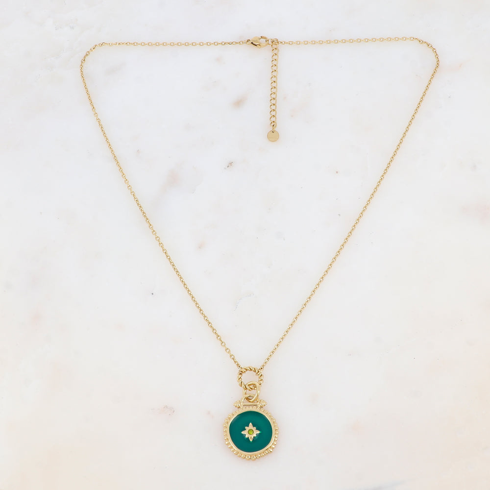 Collier avec pièce émaillée et strass (50+5CM)