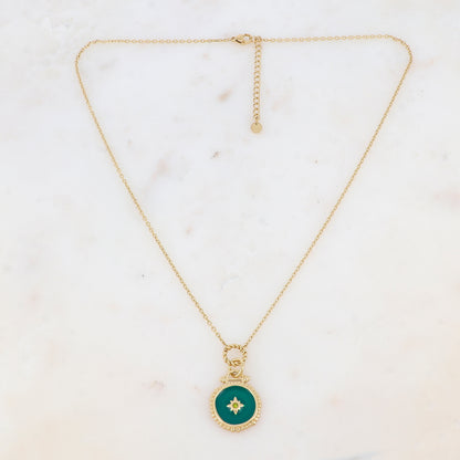 Collier avec pièce émaillée et strass (50+5CM)