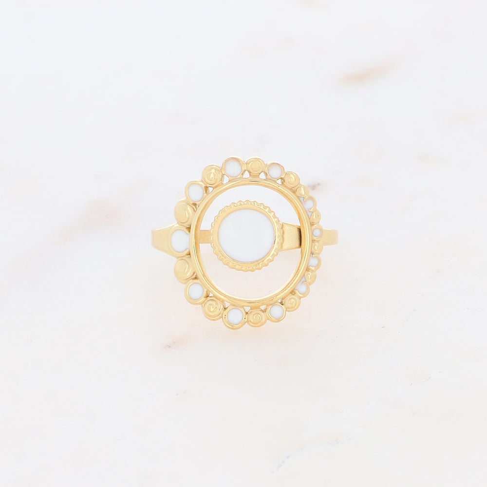Bague avec pièces émaillées - Blanc