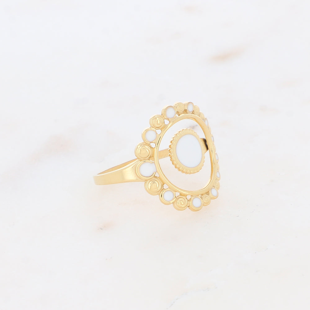 Bague avec pièces émaillées - Blanc