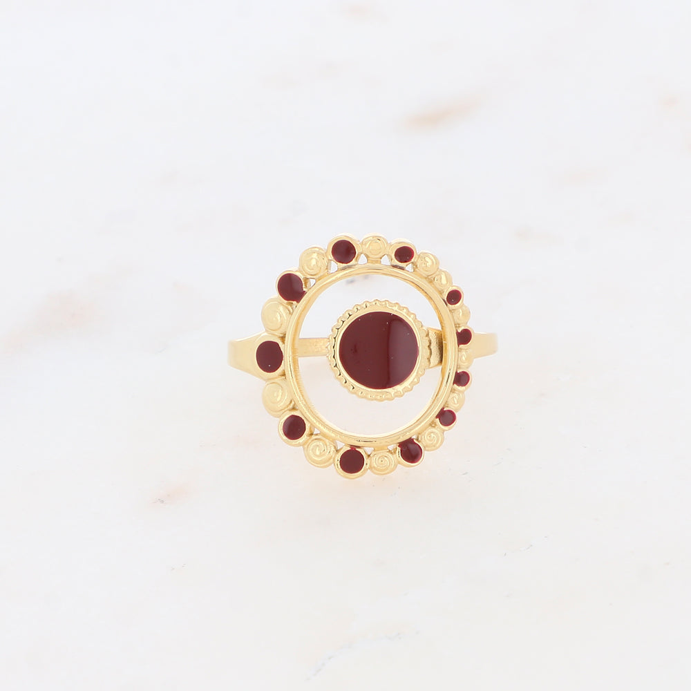 Bague avec pièces émaillées - Bordeaux